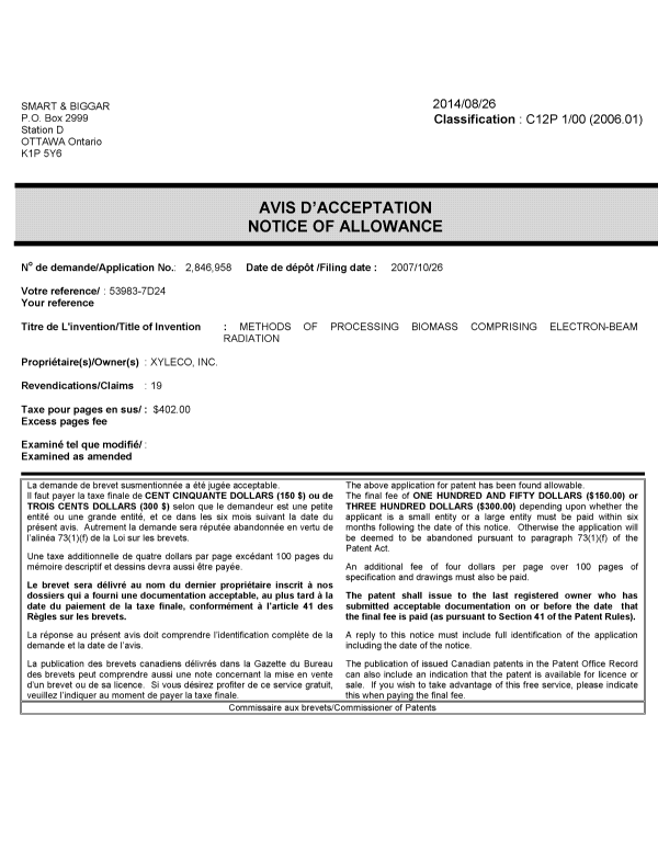 Document de brevet canadien 2846958. Correspondance 20131208. Image 1 de 1