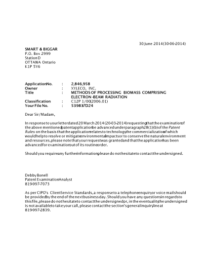 Canadian Patent Document 2846958. Prosecution-Amendment 20131230. Image 1 of 1