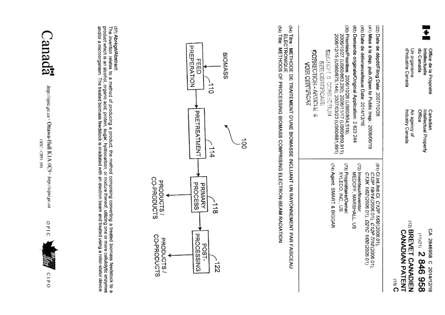 Canadian Patent Document 2846958. Cover Page 20141223. Image 1 of 2