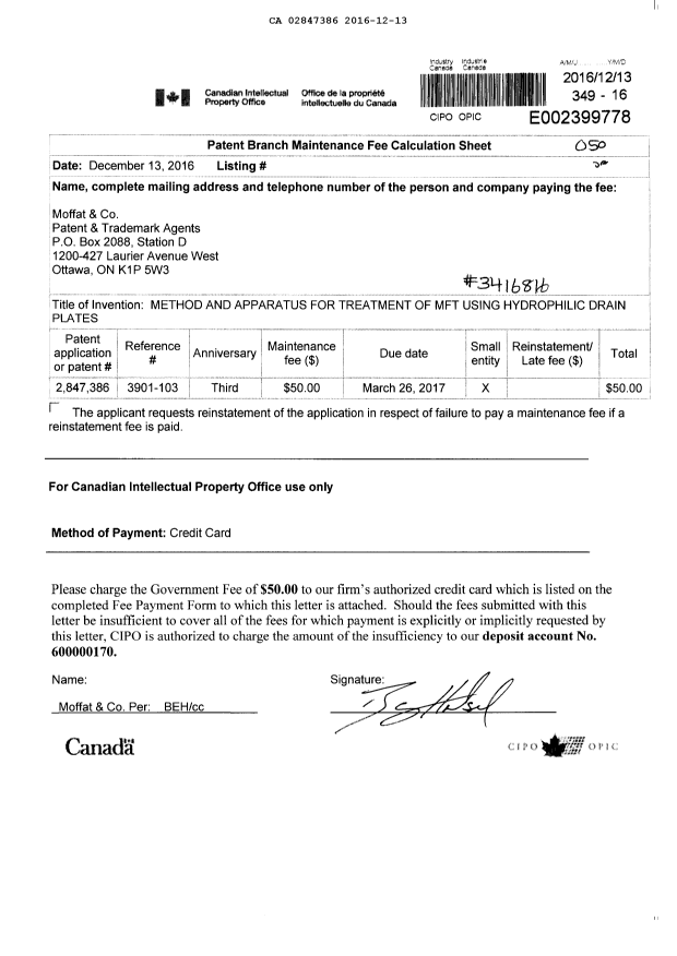 Canadian Patent Document 2847386. Fees 20151213. Image 1 of 1