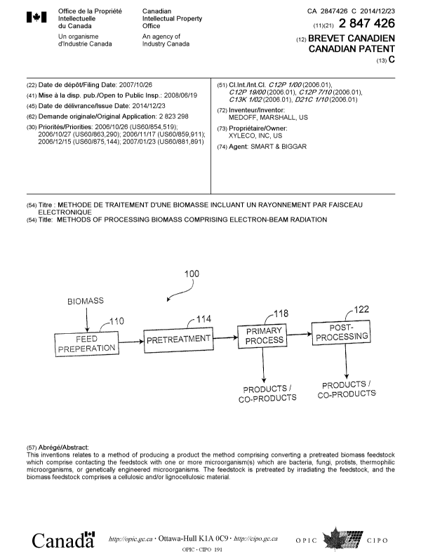 Document de brevet canadien 2847426. Page couverture 20131204. Image 1 de 1