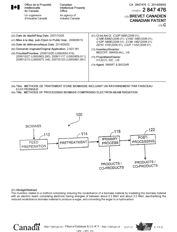 Document de brevet canadien 2847476. Page couverture 20131211. Image 1 de 1