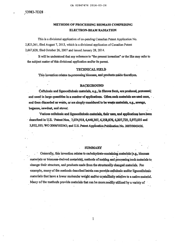 Canadian Patent Document 2847476. Description 20131226. Image 1 of 130