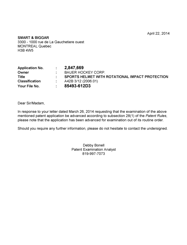 Document de brevet canadien 2847669. Poursuite-Amendment 20140422. Image 1 de 1