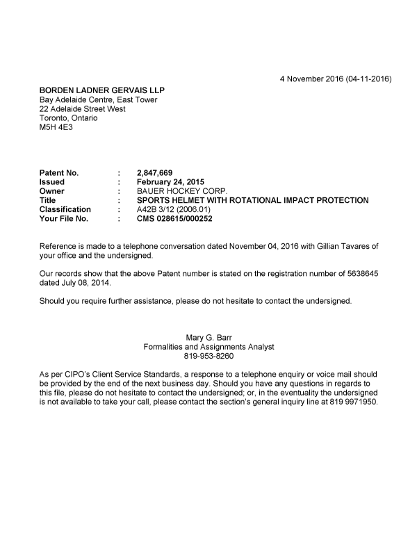 Canadian Patent Document 2847669. Correspondence 20151204. Image 1 of 1