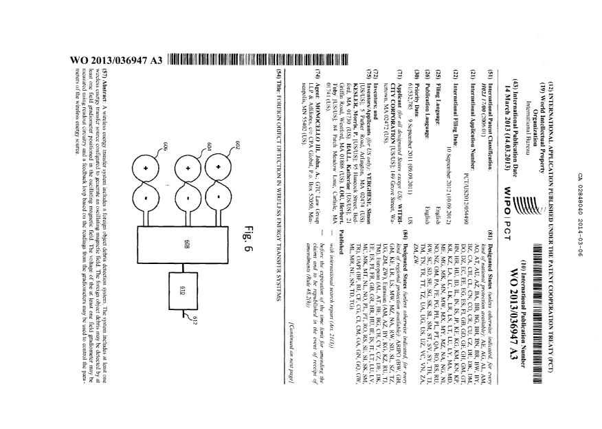 Canadian Patent Document 2848040. PCT 20140306. Image 1 of 13