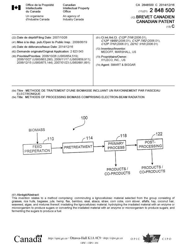 Document de brevet canadien 2848500. Page couverture 20131203. Image 1 de 1