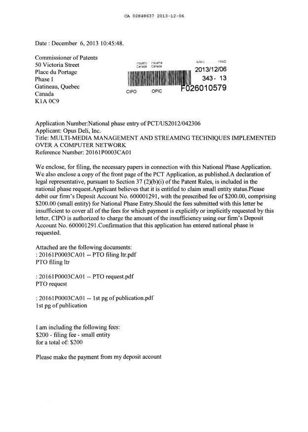 Document de brevet canadien 2848637. Cession 20131206. Image 1 de 11