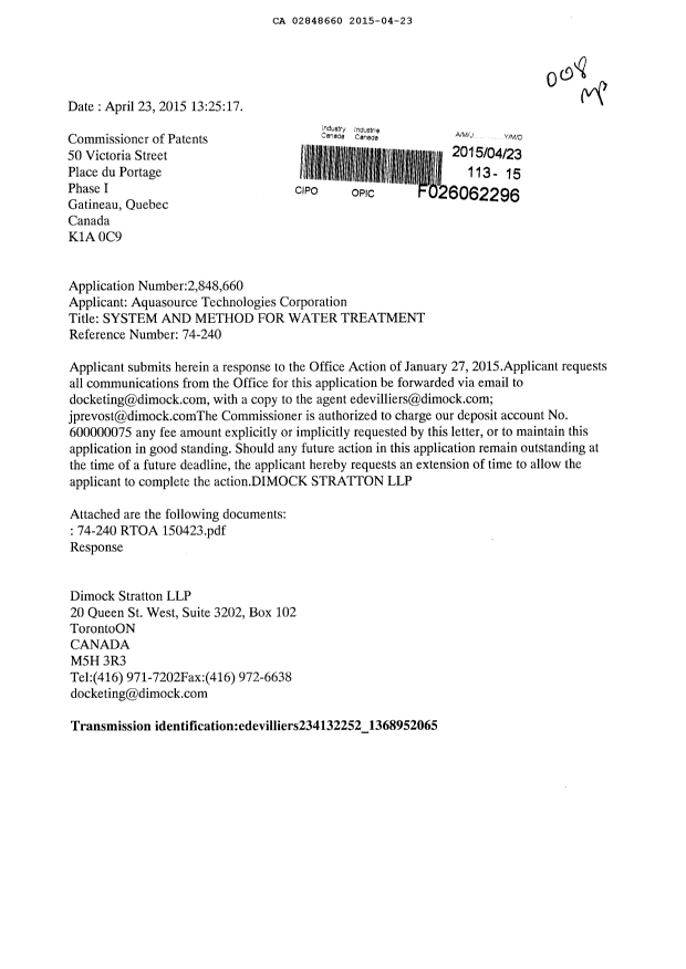 Canadian Patent Document 2848660. Prosecution-Amendment 20141223. Image 1 of 2