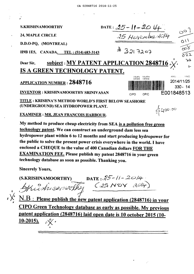 Canadian Patent Document 2848716. Prosecution-Amendment 20131225. Image 1 of 27