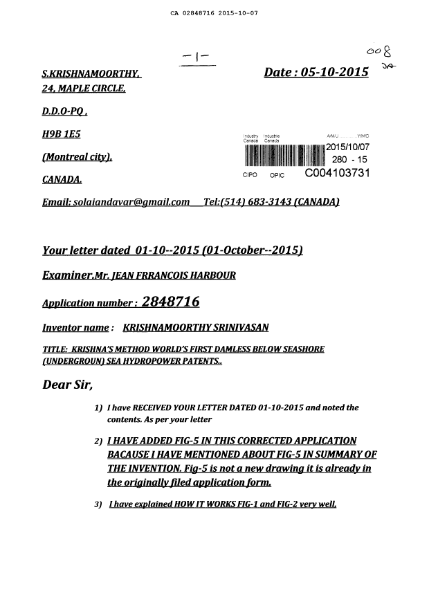 Canadian Patent Document 2848716. Prosecution-Amendment 20141207. Image 1 of 16