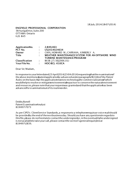 Canadian Patent Document 2849463. Prosecution-Amendment 20131218. Image 1 of 1