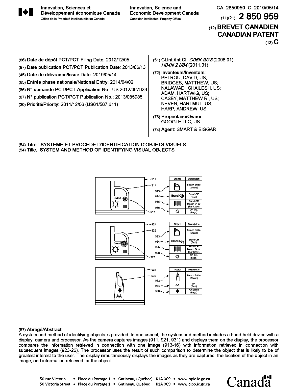 Canadian Patent Document 2850959. Cover Page 20190417. Image 1 of 1