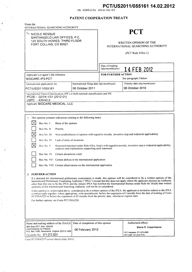 Document de brevet canadien 2851101. PCT 20131203. Image 2 de 14