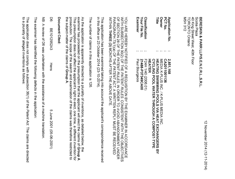 Document de brevet canadien 2851168. Poursuite-Amendment 20141112. Image 1 de 10