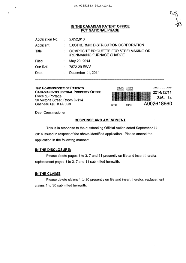 Document de brevet canadien 2852813. Poursuite-Amendment 20131211. Image 1 de 12