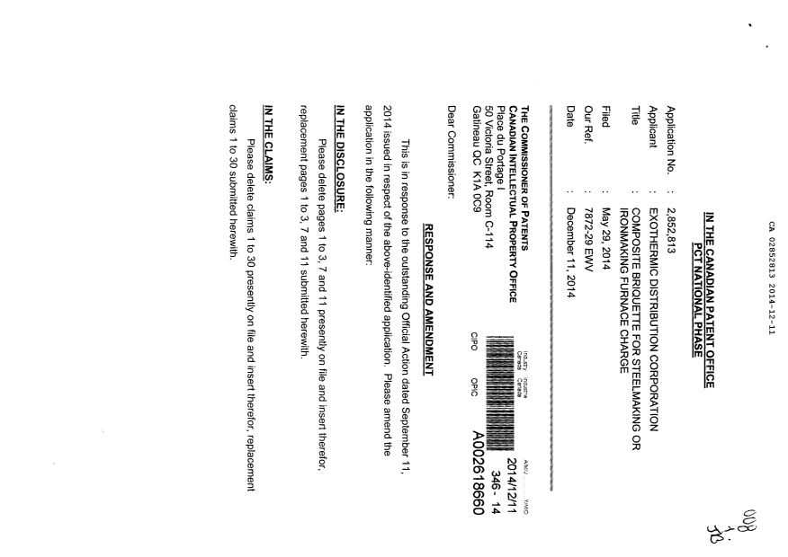 Canadian Patent Document 2852813. Prosecution-Amendment 20131211. Image 1 of 12
