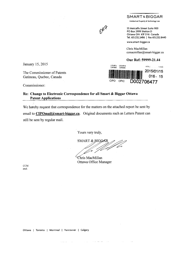 Canadian Patent Document 2854008. Correspondence 20141215. Image 1 of 2