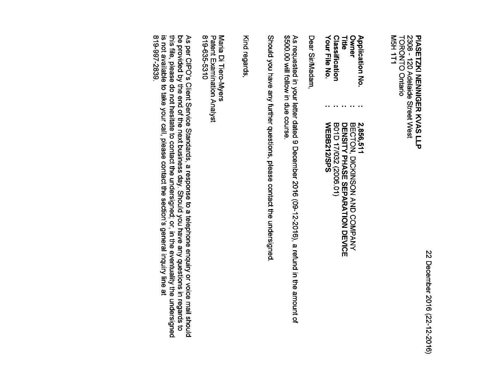 Canadian Patent Document 2856511. Correspondence 20151222. Image 1 of 1