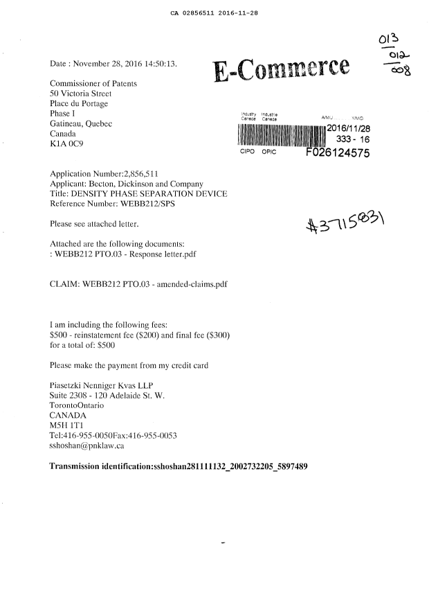 Canadian Patent Document 2856511. Prosecution-Amendment 20151228. Image 1 of 6