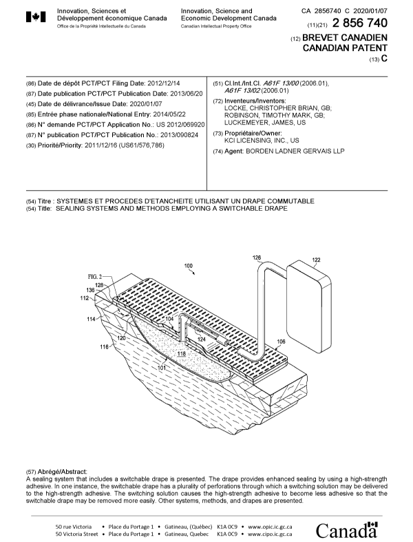 Document de brevet canadien 2856740. Page couverture 20191230. Image 1 de 1