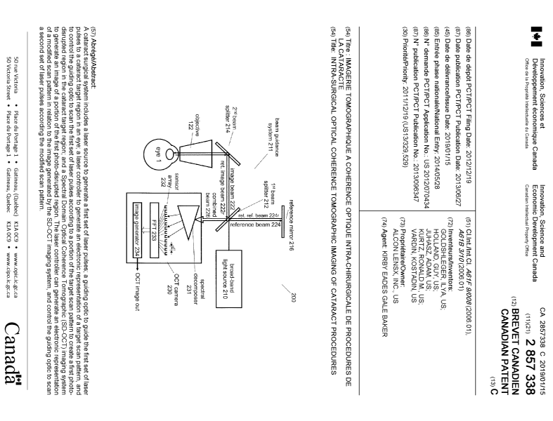 Canadian Patent Document 2857338. Cover Page 20181224. Image 1 of 1
