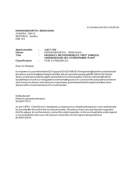 Canadian Patent Document 2857764. Prosecution-Amendment 20131221. Image 1 of 1