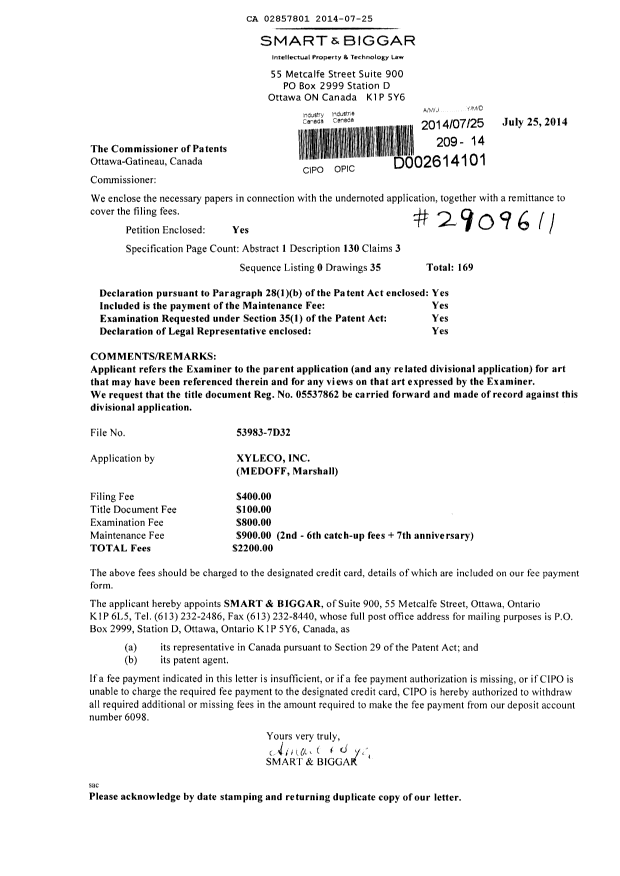 Canadian Patent Document 2857801. Prosecution-Amendment 20131225. Image 1 of 4