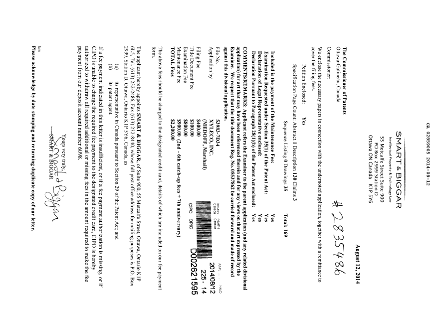 Canadian Patent Document 2859005. Prosecution-Amendment 20140812. Image 1 of 1