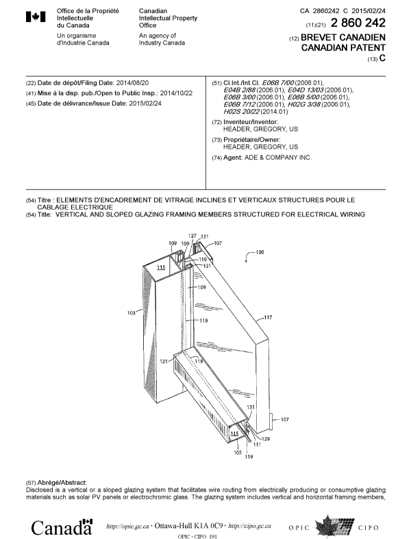 Canadian Patent Document 2860242. Cover Page 20141205. Image 1 of 2