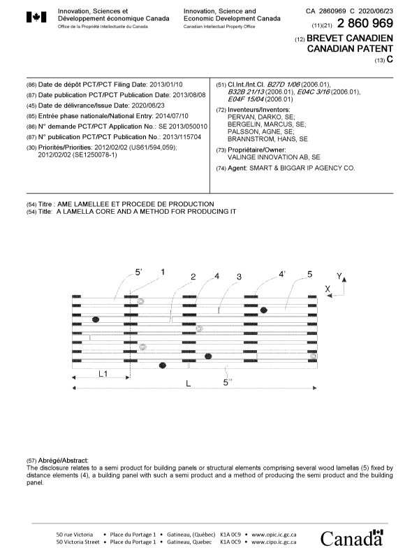 Document de brevet canadien 2860969. Page couverture 20200522. Image 1 de 1