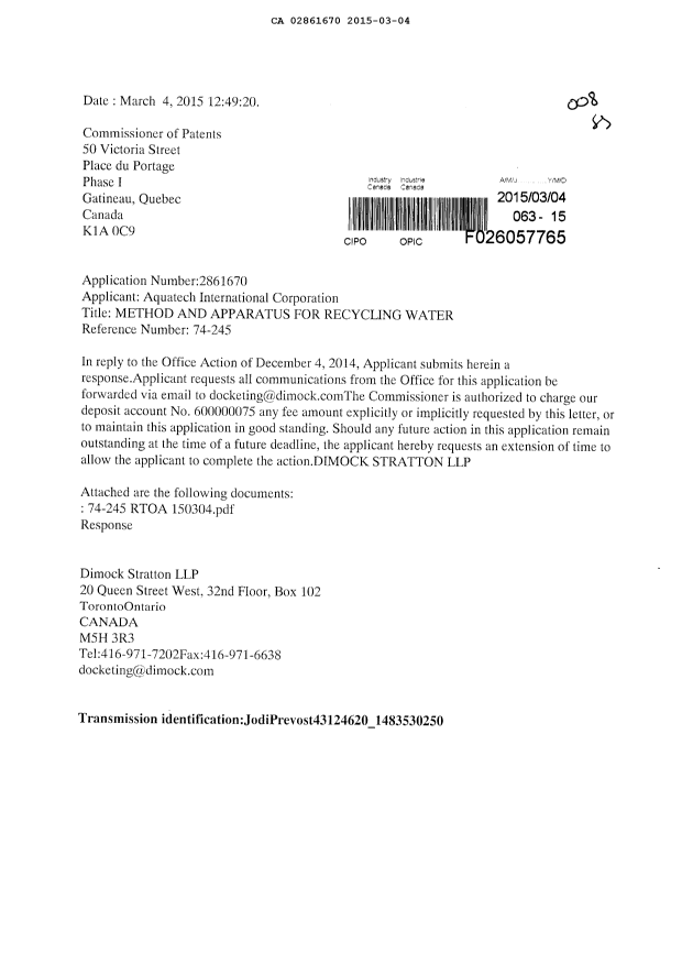 Document de brevet canadien 2861670. Poursuite-Amendment 20141204. Image 1 de 29