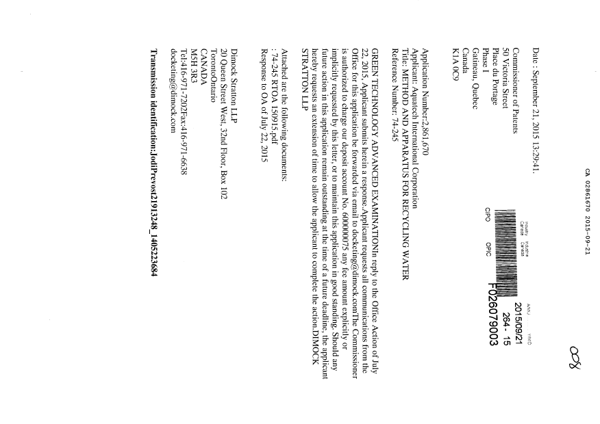 Document de brevet canadien 2861670. Poursuite-Amendment 20141221. Image 1 de 8
