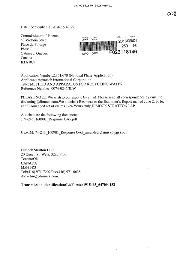 Document de brevet canadien 2861670. Poursuite-Amendment 20151201. Image 1 de 10