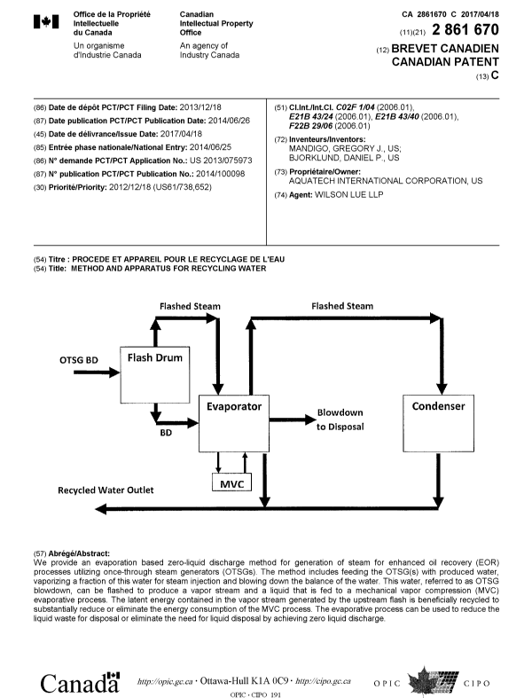 Document de brevet canadien 2861670. Page couverture 20161220. Image 1 de 1