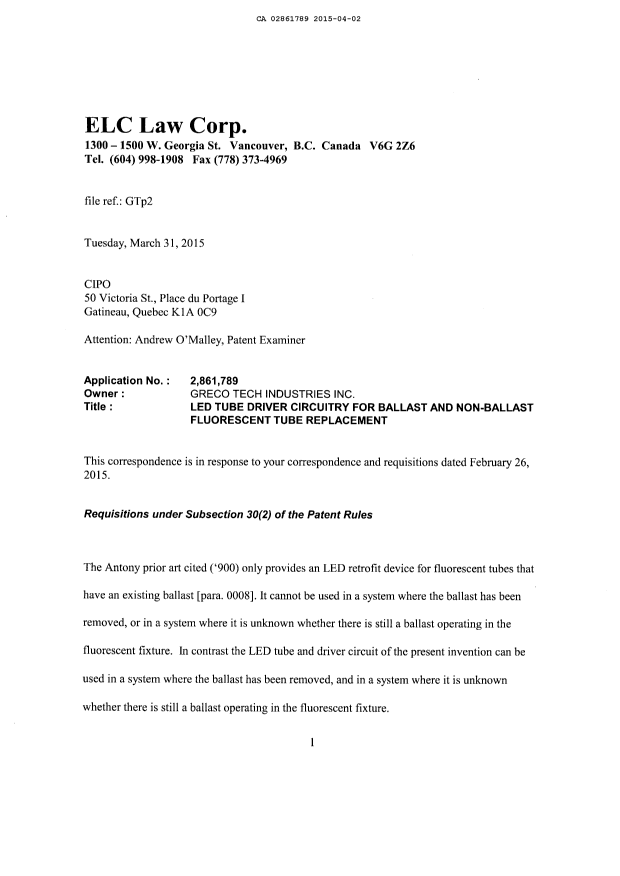 Document de brevet canadien 2861789. Poursuite-Amendment 20141202. Image 2 de 21