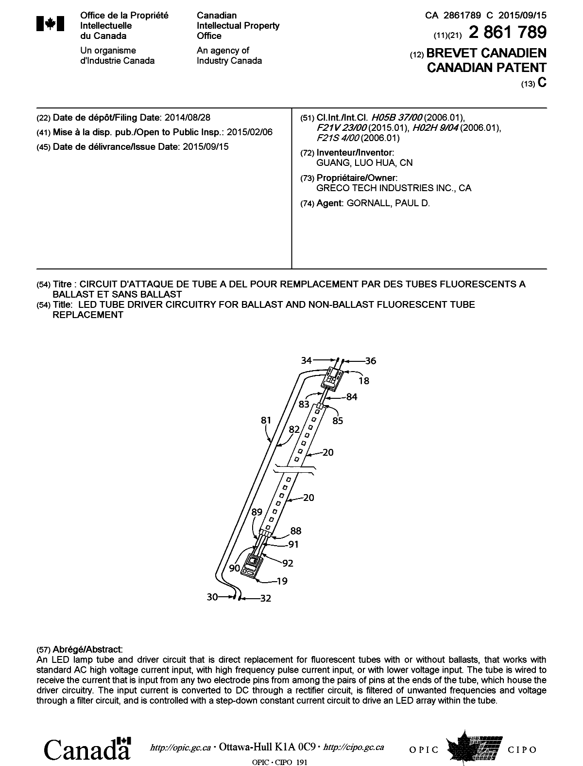 Document de brevet canadien 2861789. Page couverture 20141213. Image 1 de 1