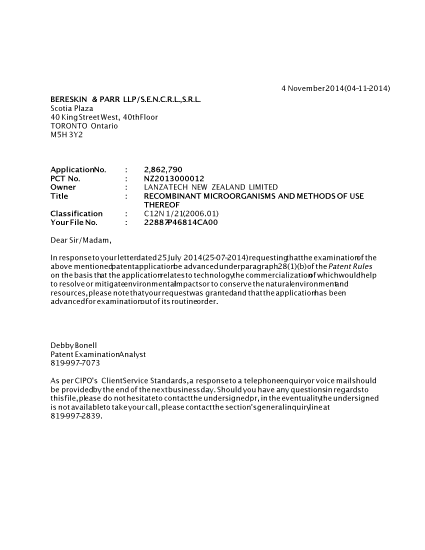 Canadian Patent Document 2862790. Prosecution-Amendment 20131204. Image 1 of 1