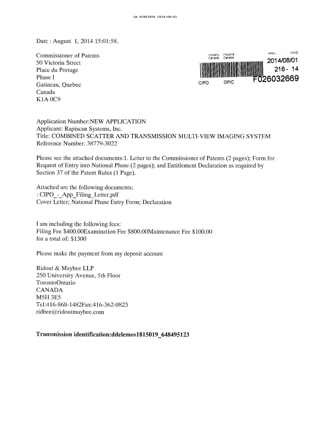 Document de brevet canadien 2863659. Cession 20140801. Image 1 de 9