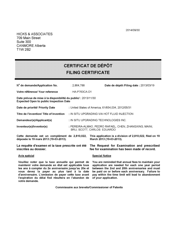 Canadian Patent Document 2864788. Correspondence 20131230. Image 1 of 1