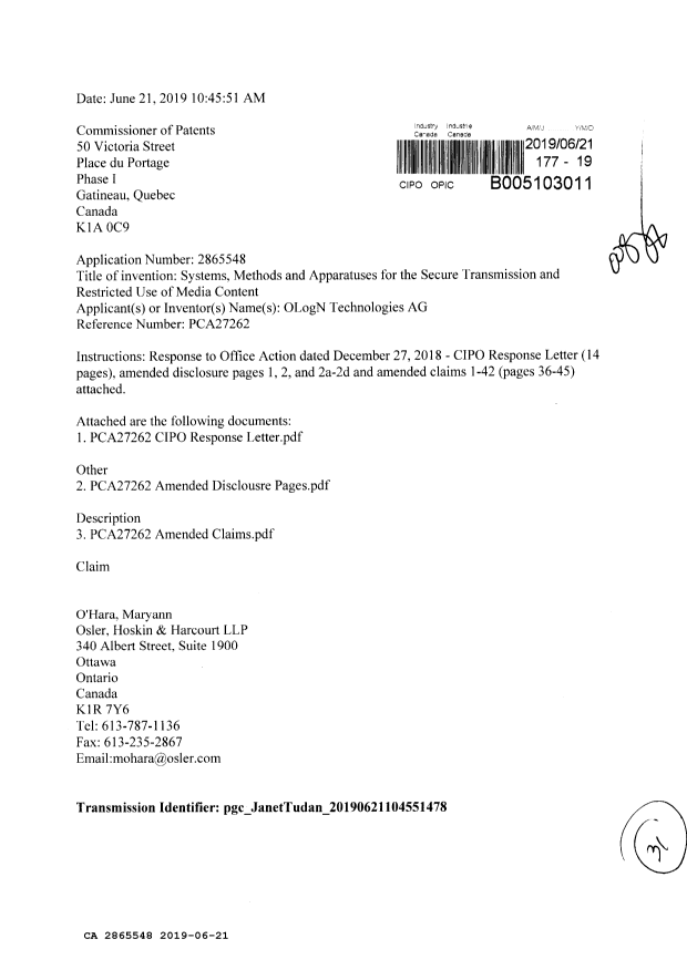 Document de brevet canadien 2865548. Modification 20190621. Image 1 de 31