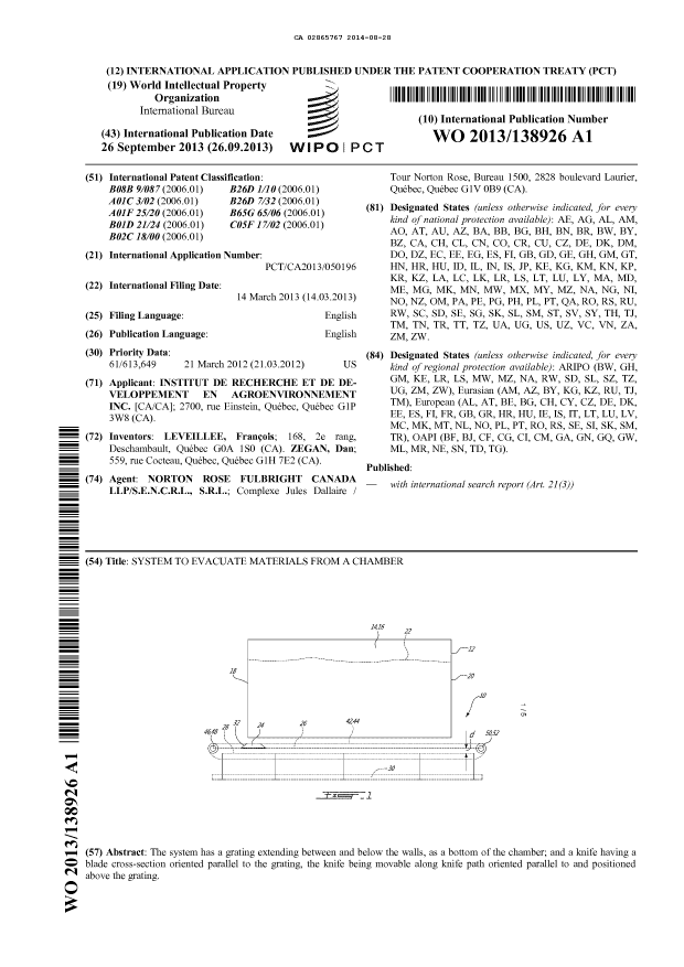 Document de brevet canadien 2865767. Abrégé 20131228. Image 1 de 1