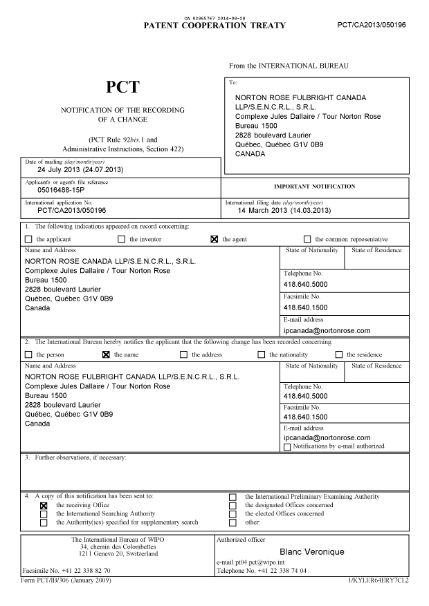 Document de brevet canadien 2865767. PCT 20131228. Image 1 de 3
