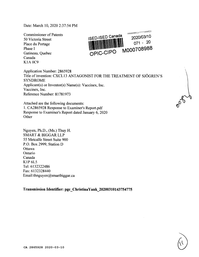 Canadian Patent Document 2865928. Amendment 20200310. Image 1 of 11