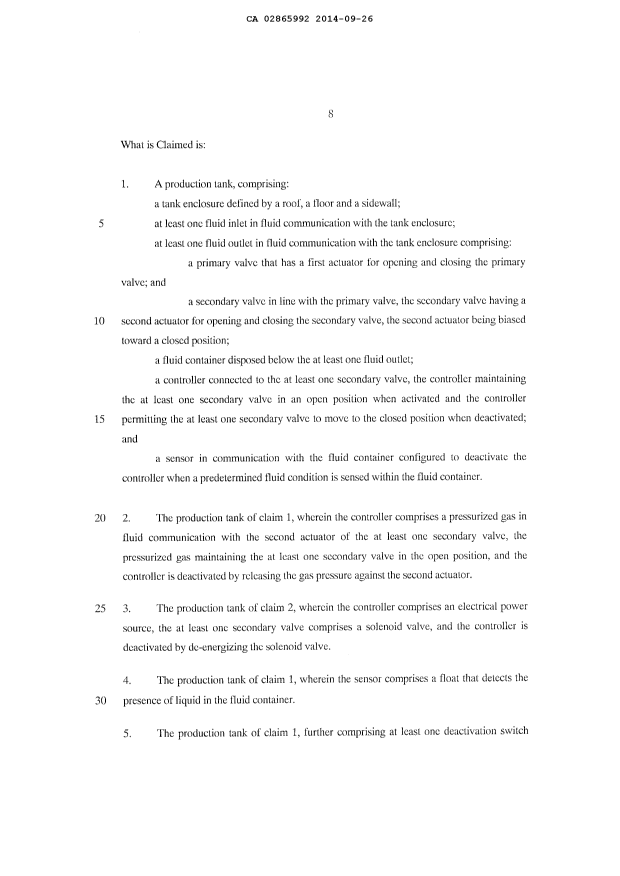 Document de brevet canadien 2865992. Revendications 20140926. Image 1 de 2