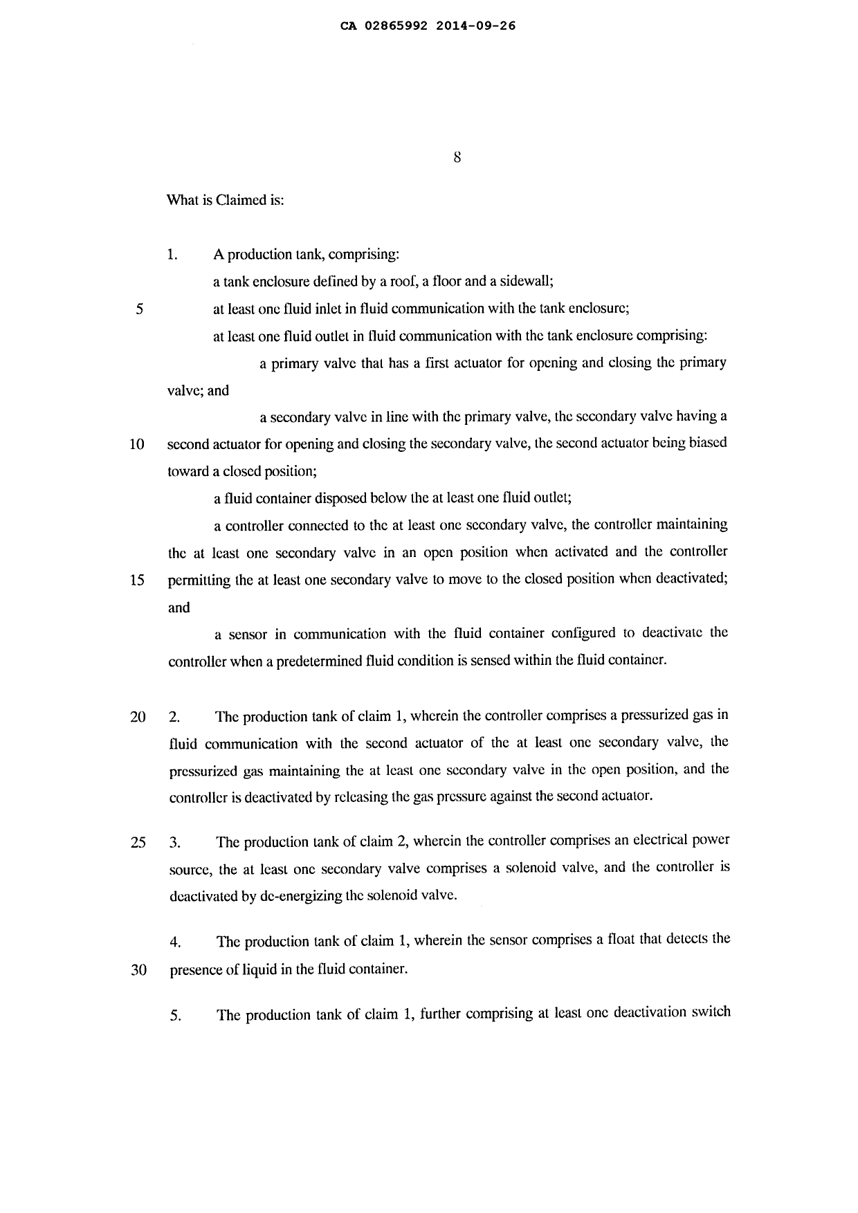 Document de brevet canadien 2865992. Revendications 20140926. Image 1 de 2