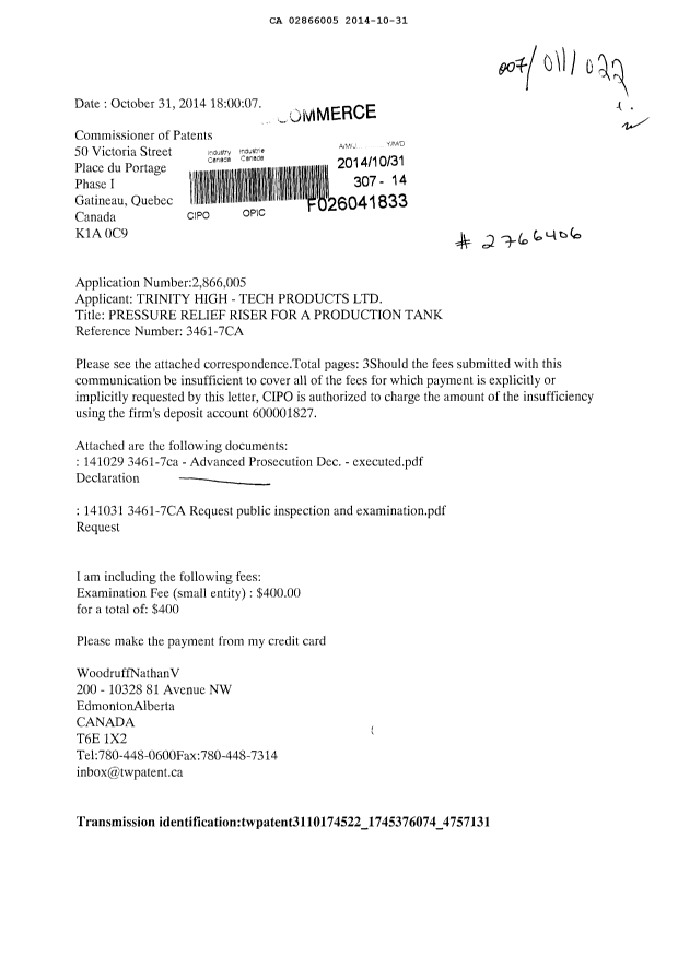 Canadian Patent Document 2866005. Prosecution-Amendment 20131231. Image 1 of 4