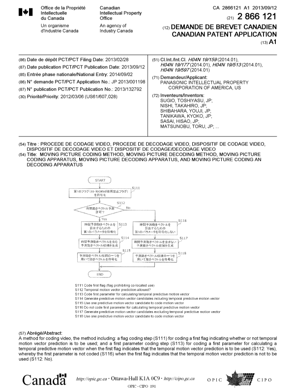 Document de brevet canadien 2866121. Page couverture 20141120. Image 1 de 2
