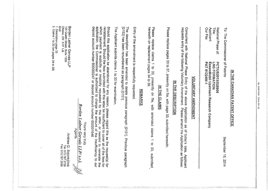 Canadian Patent Document 2867436. Prosecution-Amendment 20140915. Image 1 of 8