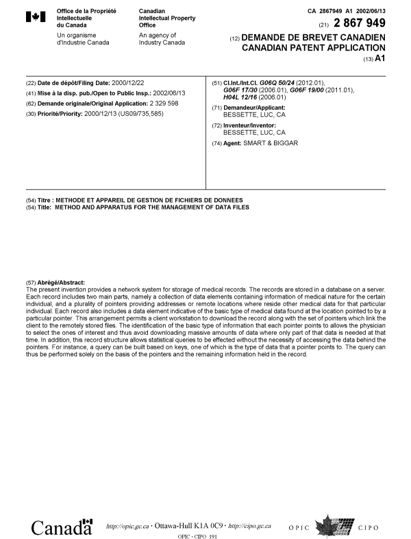 Document de brevet canadien 2867949. Page couverture 20141202. Image 1 de 1